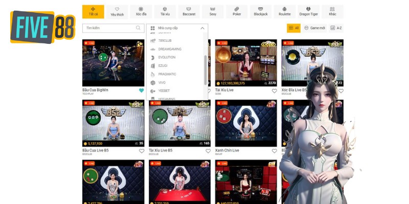 3+ nhà cung cấp game uy tín tại sòng bài Five88