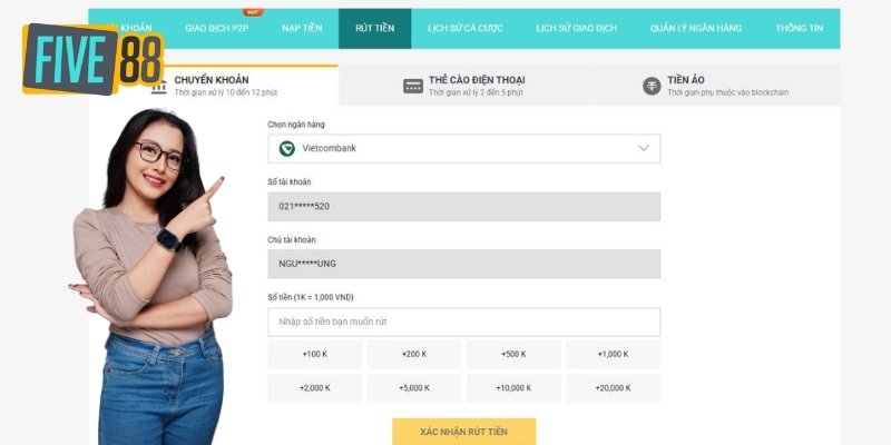 Hướng dẫn rút tiền Five88 chi tiết từ A-Z cho người chơi mới